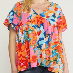 Entro, Multi-colored babydoll Blouse, Size Medium